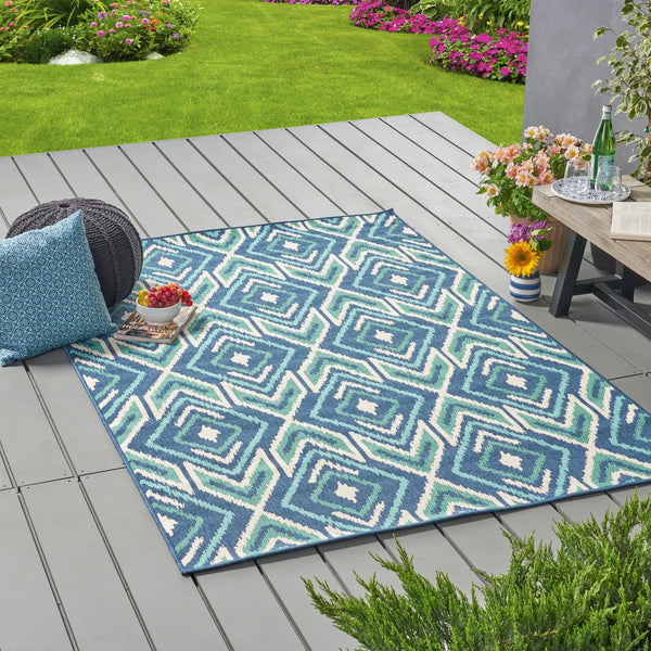 English Elm Christopher Knight Home® - MERIDIAN Navy Outdoor Rug 5'3" x 7'6" – Durable 100% Polypropylene Machine-Woven Loop Pile Rug 64162.00