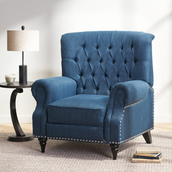 English Elm Christopher Knight Home® - Classic Classic Style Fabric Push Back Chair with Rivet Detail, Rolled Arms & Plush Cushions for Comfort and Stability Navy Blue 71909.00NBLU