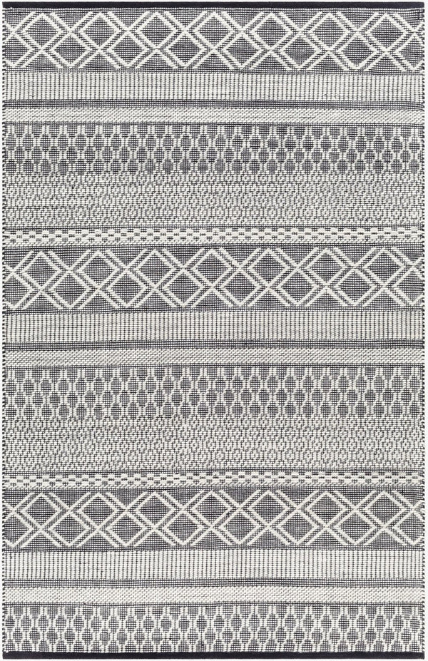 Livabliss San Jose Hand-woven Flatweave Accent Rug Cotton Wool Blend for Entryways and Hallways Ivory, Black 9' x 12' SJO2300-912