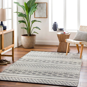 Livabliss San Jose Hand-woven Flatweave Accent Rug Cotton Wool Blend for Entryways and Hallways Ivory, Black 9' x 12' SJO2300-912
