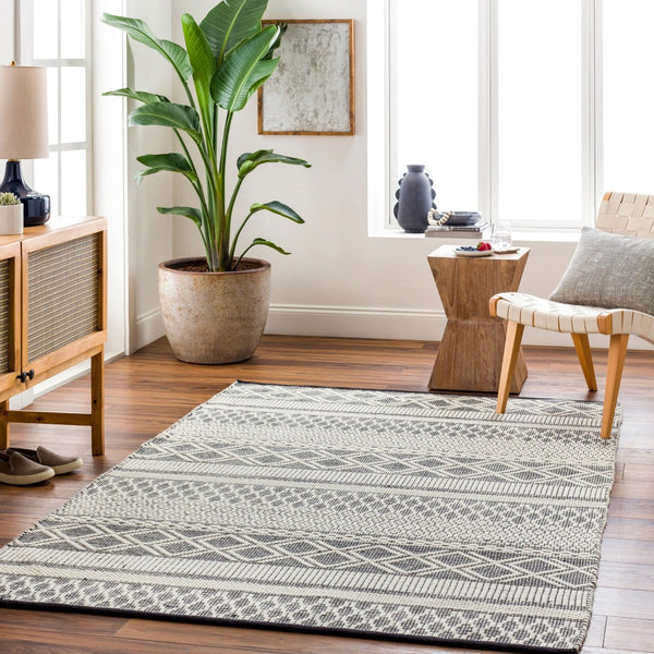 Livabliss San Jose Hand-woven Flatweave Accent Rug Cotton Wool Blend for Entryways and Hallways Ivory, Black 9' x 12' SJO2300-912