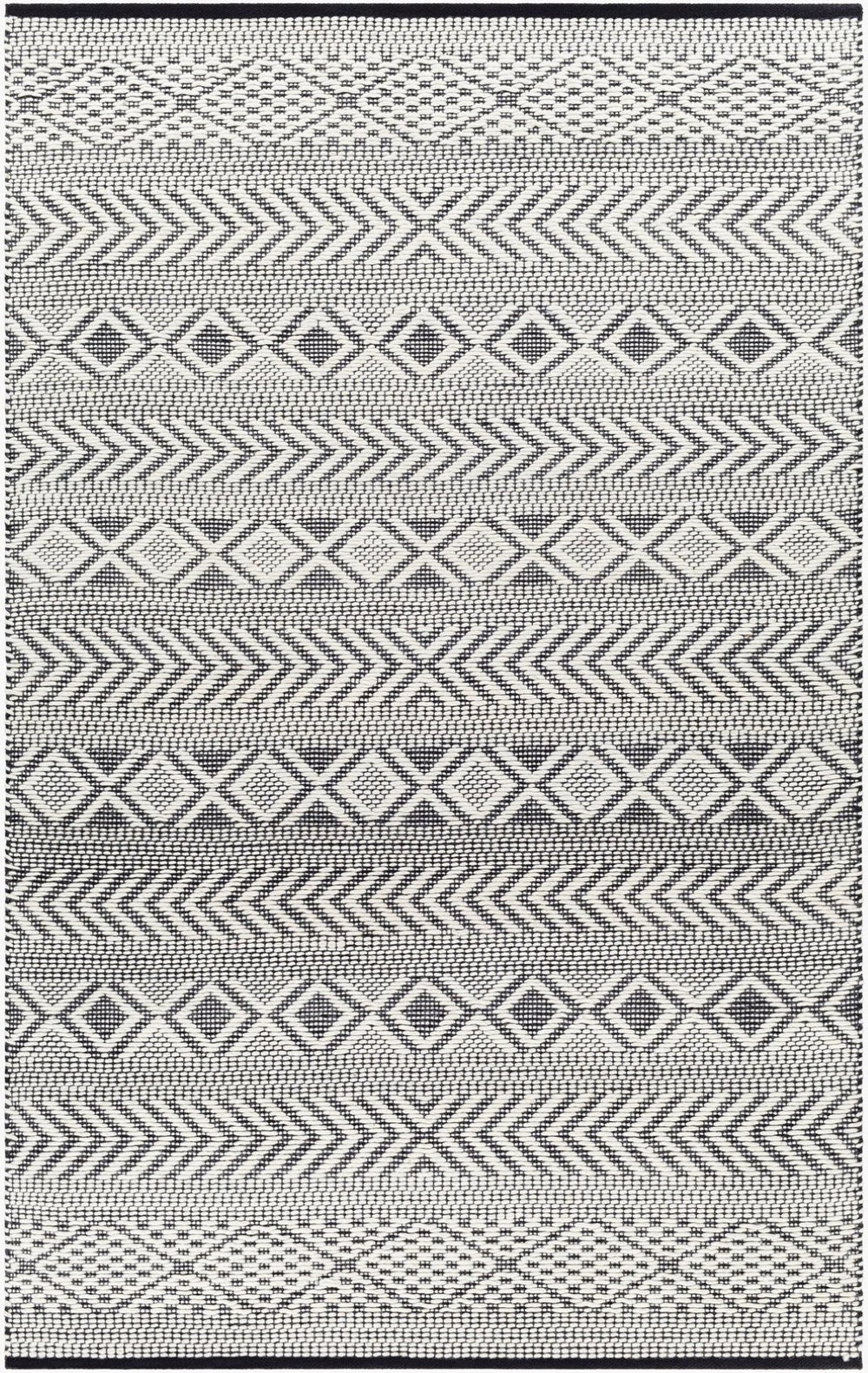 Livabliss San Jose Handwoven Flatweave Accent Rug Cotton Wool Blend for Bohemian Bedroom Entryway Ivory, Black 9' x 12' SJO2301-912