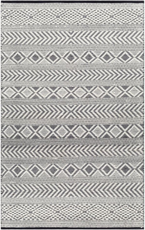 Livabliss San Jose Handwoven Flatweave Accent Rug Cotton Wool Blend for Bohemian Bedroom Entryway Ivory, Black 9' x 12' SJO2301-912