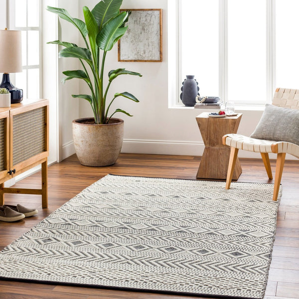 Livabliss San Jose Handwoven Flatweave Accent Rug Cotton Wool Blend for Bohemian Bedroom Entryway Ivory, Black 9' x 12' SJO2301-912