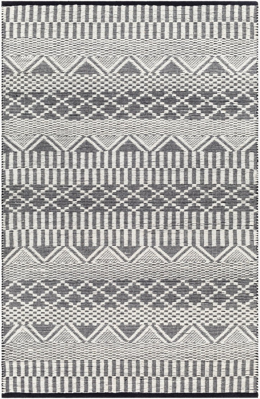 Livabliss San Jose Handwoven Flatweave Cotton Wool Accent Rug for Entryways and Living Rooms Ivory, Black 5' x 7'6" SJO2302-576