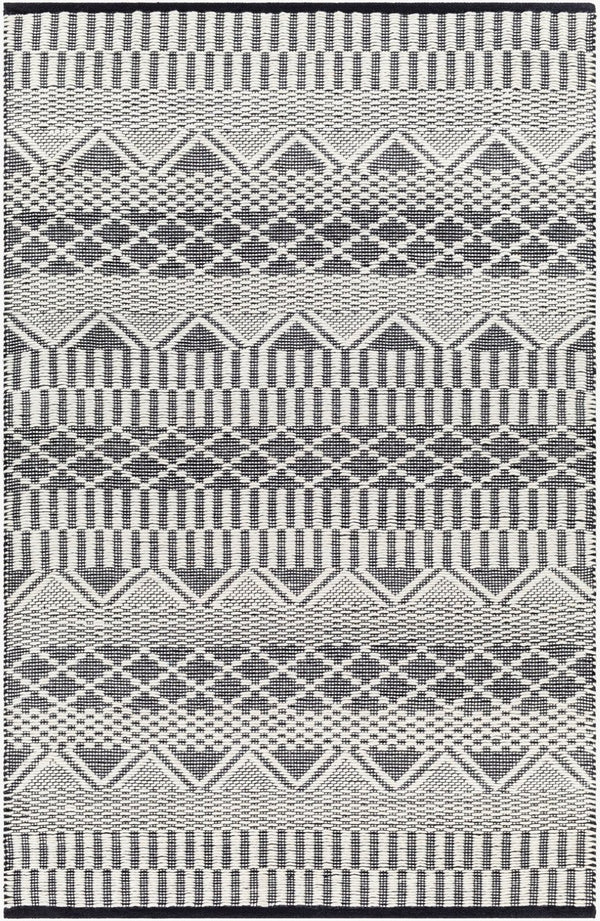 Livabliss San Jose Handwoven Flatweave Cotton Wool Accent Rug for Entryways and Living Rooms Ivory, Black 5' x 7'6" SJO2302-576