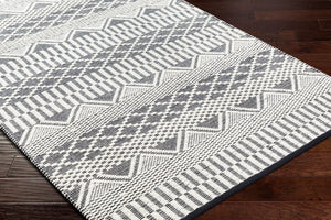 Livabliss San Jose Handwoven Flatweave Cotton Wool Accent Rug for Entryways and Living Rooms Ivory, Black 5' x 7'6" SJO2302-576