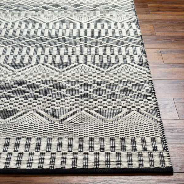 Livabliss San Jose Handwoven Flatweave Cotton Wool Accent Rug for Entryways and Living Rooms Ivory, Black 5' x 7'6" SJO2302-576