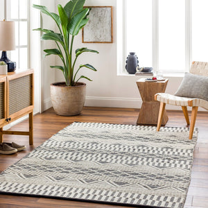 Livabliss San Jose Handwoven Flatweave Cotton Wool Accent Rug for Entryways and Living Rooms Ivory, Black 5' x 7'6" SJO2302-576