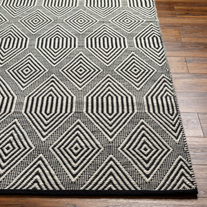 Livabliss San Jose Flat Weave Handwoven Cotton Wool Rug for Entryways Hallways and Living Rooms Ivory, Black 8' x 10' SJO2303-810