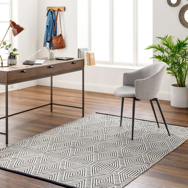 Livabliss San Jose Flat Weave Handwoven Cotton Wool Rug for Entryways Hallways and Living Rooms Ivory, Black 8' x 10' SJO2303-810