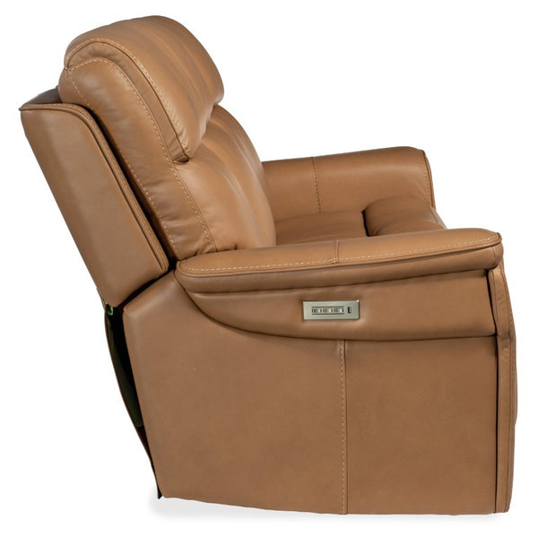 Hooker Furniture Lyra Zero Gravity Recliner Sofa With Power Headrest, Lumbar Support, Usb Charging, Cupholder, Top-Grain Leather Light Brown SS608-PHZL3-082