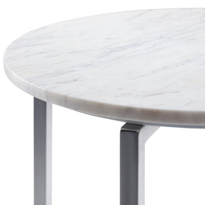 English Elm Marsden White Marble Side Table with Polished Stainless Steel X-Base — Modern End Table, 24.2" H B136P159933