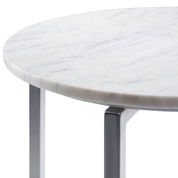 English Elm Marsden White Marble Side Table with Polished Stainless Steel X-Base — Modern End Table, 24.2" H B136P159933