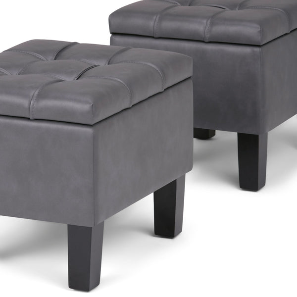 English Elm Dover 3 Piece Storage Ottoman Set - Stylish Stone Grey Faux Leather With Hidden Storage & Seating B136P159055