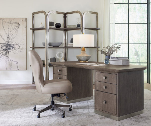 Hooker Furniture Modern Mood Etagere Sculptural Room-Divider With Wire-Brushed Quartered Oak Shelves And Pewter Frame, Airy Contemporary Storage And Display (82.25" H) Medium Brown 6850-10445-89