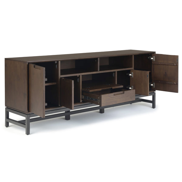 English Elm Banting Mid Century 72" TV Stand Walnut Brown - Solid Rubberwood, Metal Base, 80" TV Ready, Storage B136P158454