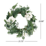 Christopher Knight Home® - Noble House - Mariette 21.75" Eucalyptus and Pine Artificial Wreath with Magnolias, Green and White