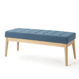 English Elm Ottoman Tufted Upholstered Bench with Birch Frame Mid-century Style for Bedroom Entry 60407.00BLU