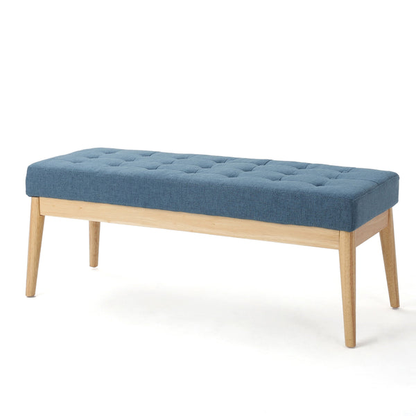 English Elm Ottoman Tufted Upholstered Bench with Birch Frame Mid-century Style for Bedroom Entry 60407.00BLU