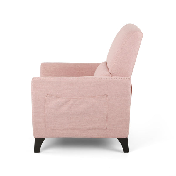 English Elm Pushback Recliner Accent Chair Solid Birch Frame Rivet Detail Mid-century Living Room Seat Blush 65532.00LBLSH