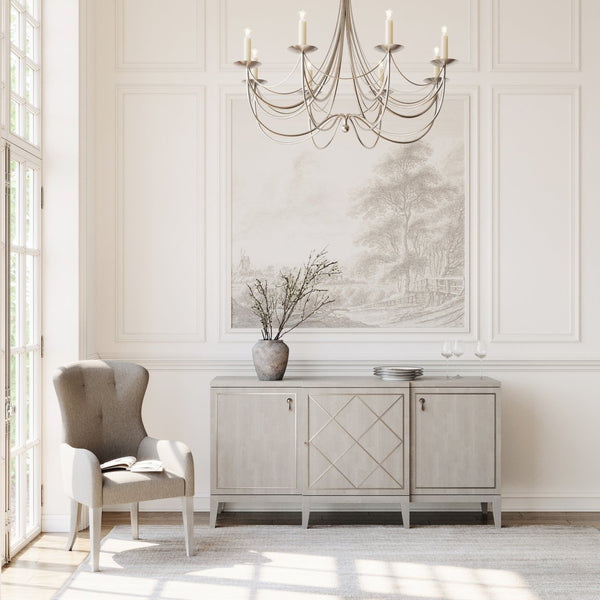 Bernhardt Bernhardt Cornelia Buffet With Nebbia Ash, Brushed & Glazed Stainless Diamond Inlay, Soft-Close Doors 331131