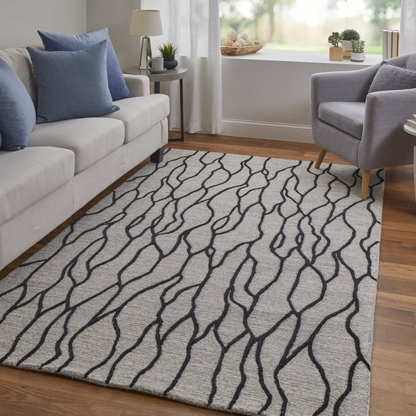 Feizy Rugs Enzo Hand-tufted Wool Rug - Chic Abstract Design, Stain-resistant, Durable For High Traffic Areas Ivory,Black,Taupe Wool 7428734fblktpep00