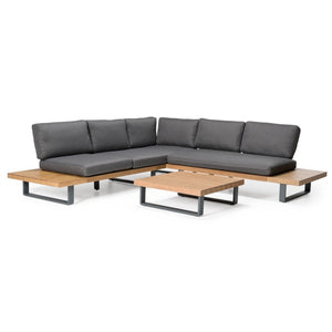 VIG Furniture Skaros Outdoor L-Shaped Grey Olefin Sectional Sofa With Eucalyptus Coffee Table, Seats 5 Durable VGEF-BOSTON-SEC