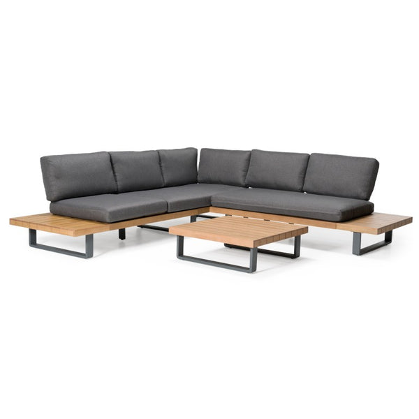 VIG Furniture Skaros Outdoor L-Shaped Grey Olefin Sectional Sofa With Eucalyptus Coffee Table, Seats 5 Durable VGEF-BOSTON-SEC
