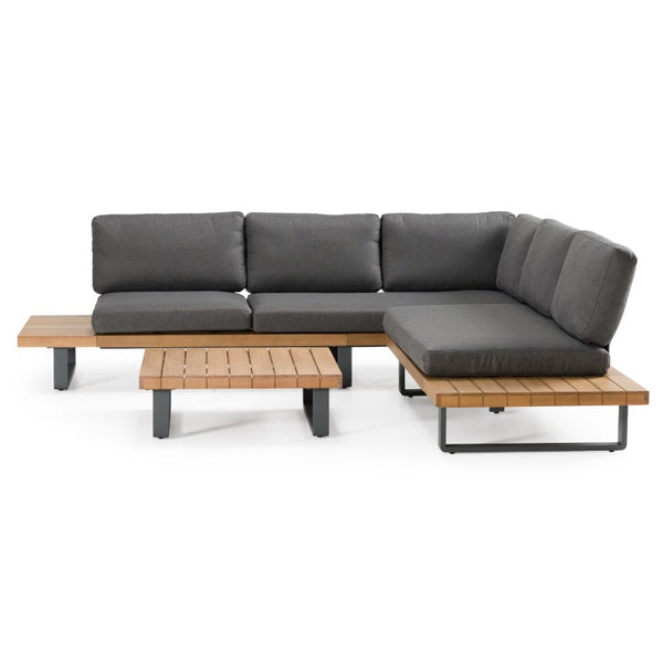 VIG Furniture Skaros Outdoor L-Shaped Grey Olefin Sectional Sofa With Eucalyptus Coffee Table, Seats 5 Durable VGEF-BOSTON-SEC