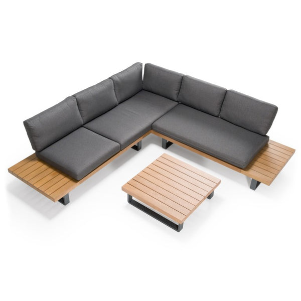 VIG Furniture Skaros Outdoor L-Shaped Grey Olefin Sectional Sofa With Eucalyptus Coffee Table, Seats 5 Durable VGEF-BOSTON-SEC