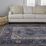 Feizy Rugs Percy Transitional Medallion Area Rug - Durable, Machine Washable, Stylishly Distressed Design For Any Space Blue,Brown,Ivory Polyester,Cotton,Viscose Prc39akfblugryf71