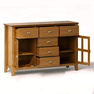 English Elm Artisan Solid Wood Sideboard Buffet - Honey Brown Elegance With Ample Storage & Timeless Design B136P158389
