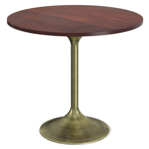 English Elm Radford Round Dining Table Walnut — 36" Solid Mango Wood Top, Antique Brass Tulip Pedestal, Compact Elegant B136P159421