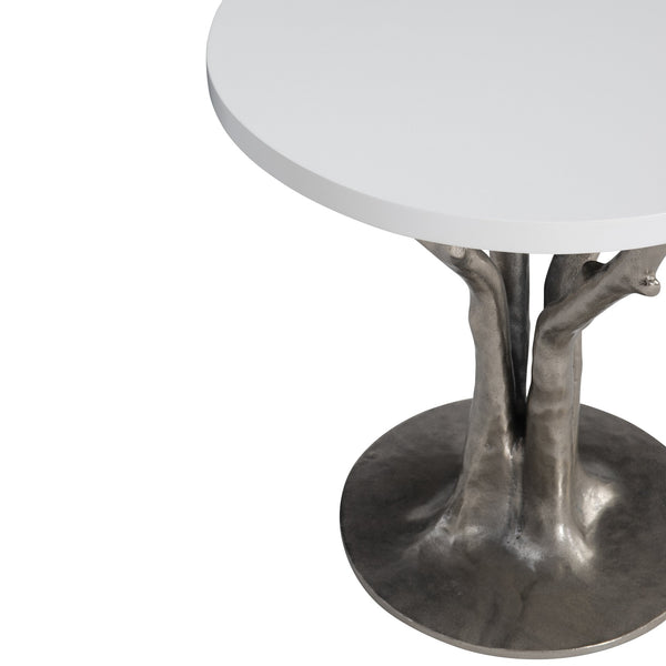 Bernhardt Bernhardt Cyprus Outdoor Side Table With Bone Grc Top & Faux‑Bois Shiny Nickel Base, Weather‑Resistant X05125