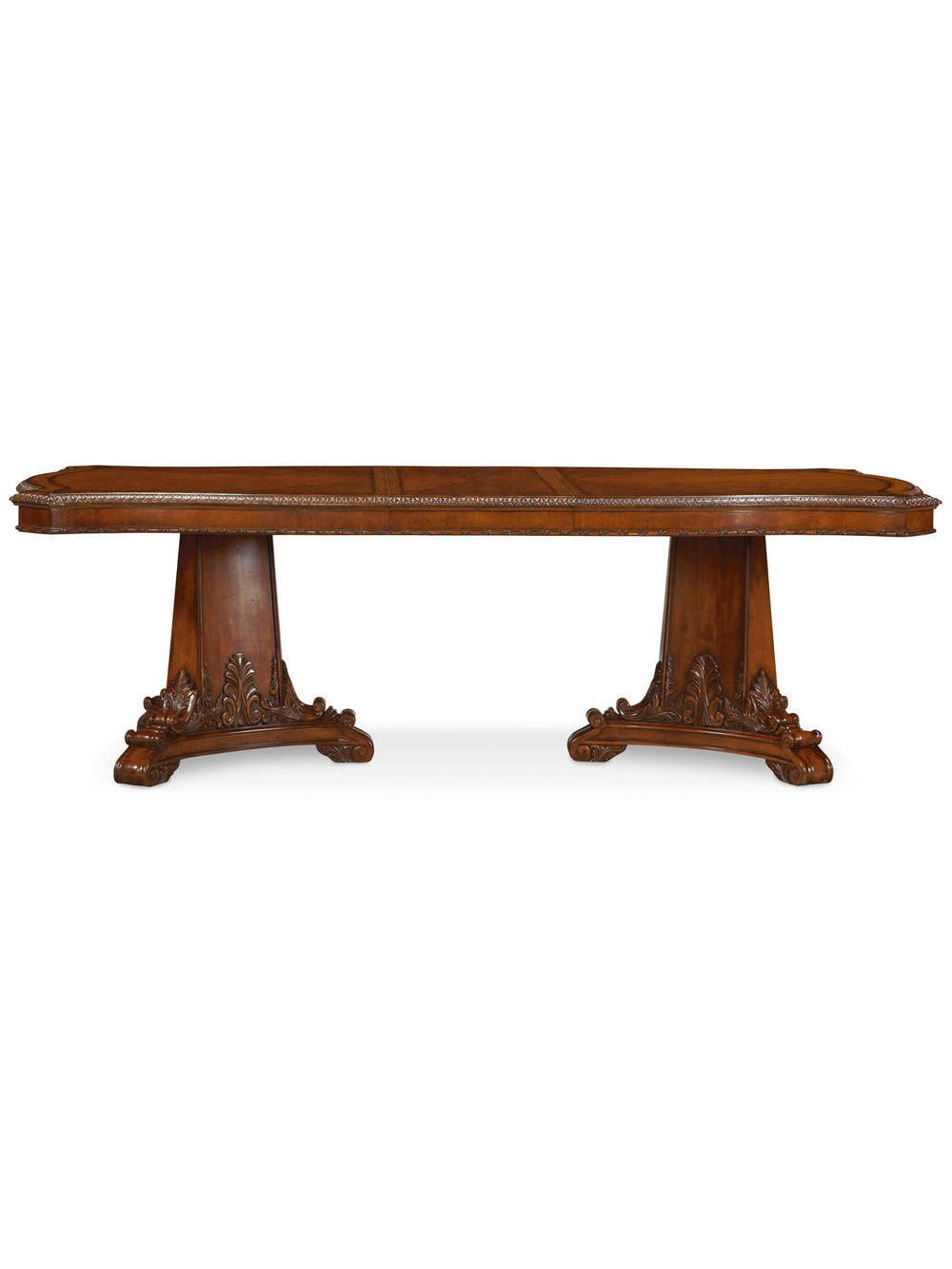 A.R.T. Furniture Old World Double Pedestal Dining Table - Medium Cherry Finish, Extends To 112" With Stunning Inlay Design Brown, Brown New Zealand Pine Solids,Cherry And Avodire Veneers 143221-2606