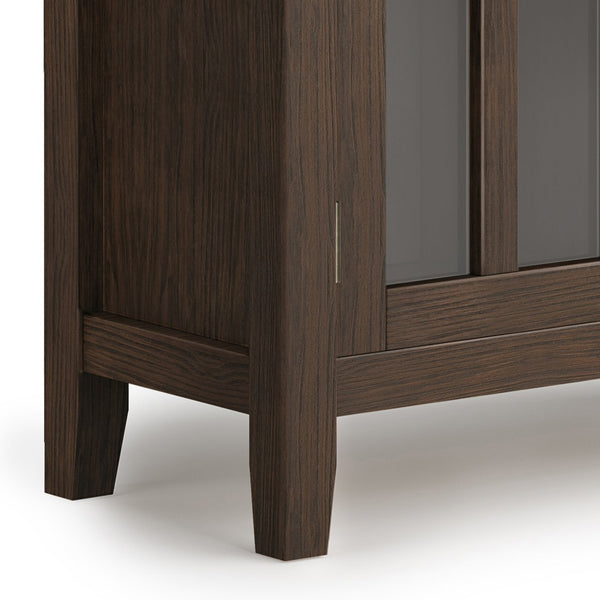 English Elm Artisan Low Storage Cabinet - Handcrafted Farmhouse Brown Wood With Glass Doors & Adjustable Shelves B136P158392