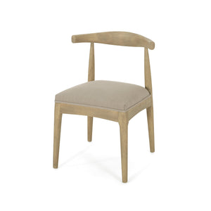 English Elm Dining Chair Set of Two Rubberwood Upholstered Seats Mid-century Modern Open Back Style Linen 74526.00PEBLN