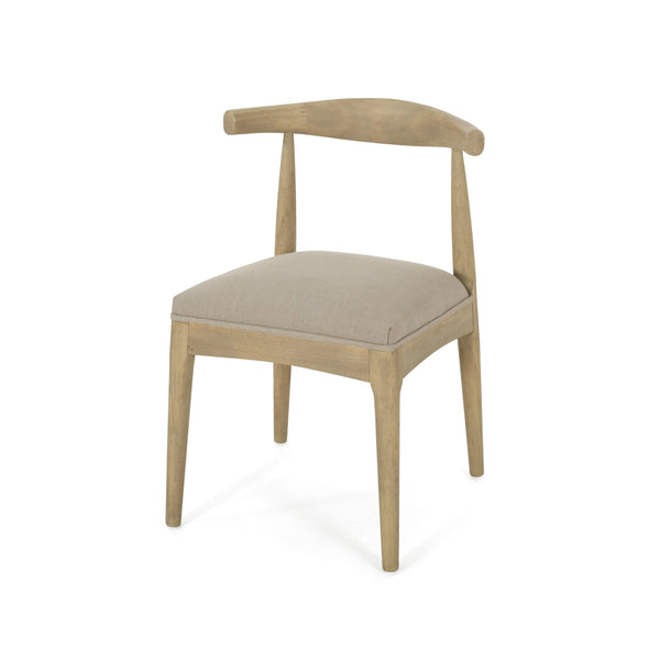 English Elm Dining Chair Set of Two Rubberwood Upholstered Seats Mid-century Modern Open Back Style Linen 74526.00PEBLN