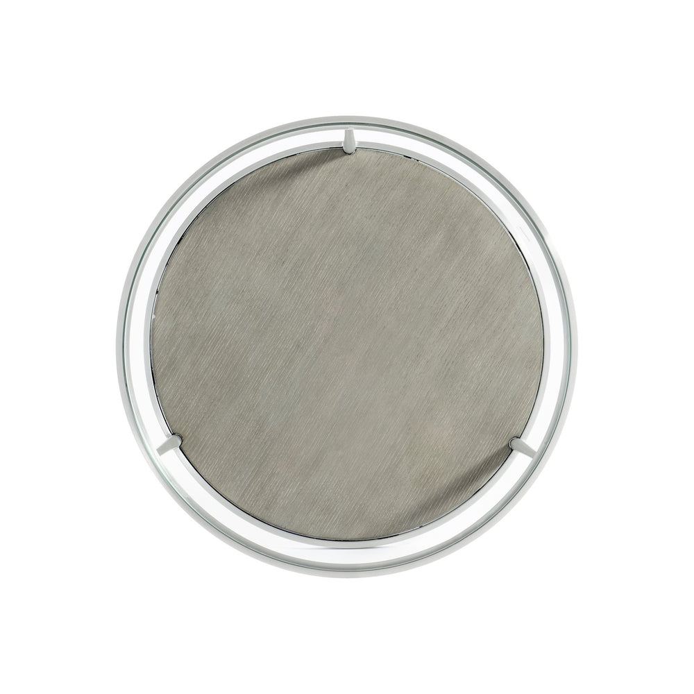 Bernhardt Bernhardt Cornelia Round Side Table With Brushed Stainless Frame, Tempered Glass Top & Wood Shelf - Nebbia Finish 331125