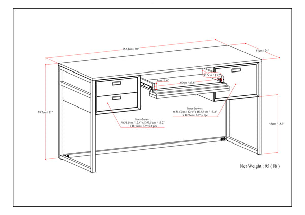 English Elm Richmond Solid Acacia Wood Desk with Flip-Out Keyboard Tray, 3 Drawers, Rustic Aged Brown Finish B136P159548