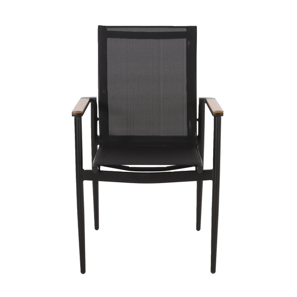 English Elm Christopher Knight Home® - Dining Chair Modern Black & Natural Aluminum Frame with Faux Wood Accents, Rust-Resistant Mesh Seating for Outdoor Comfort and Style 73636.00BLK-4