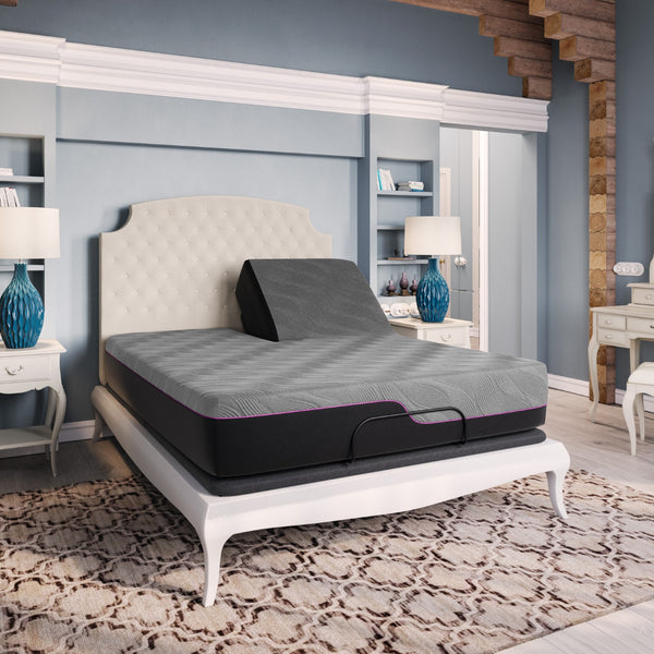 Legends Furniture Bridgevine Home 11 Inch Flex Head Adjustable Queen Size 3-layer Memory Foam Mattress And Bed Frame Bundle Grey, Grey  Zrem-adj-afrmrn-fq