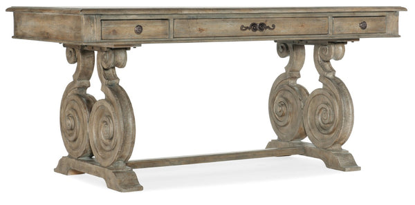 Hooker Furniture Castella Rustic Writing Desk With Scroll Base, Antique Slate Finish, Keyboard Drawer & Organized Storage 5878-10459-80