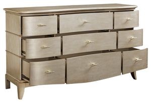 A.R.T. Furniture Starlite Dresser - Glamorous Nine-drawer Storage With Peri Finish & Champagne Hardware Elegance Silver, Silver Parawood Solids,Primavera Veneer,Metal 406130-2227