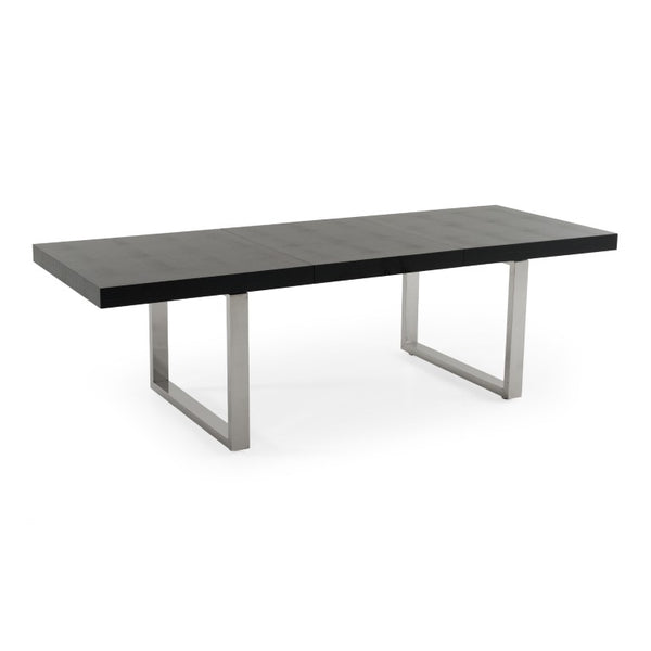 VIG Furniture Skyline Black Crocodile Lacquer Extendable Dining Table — Modern 71"/100" Luxe Top With Stainless Legs VGUNAC803-255-B