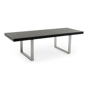 VIG Furniture Skyline Extendable Dining Set With Black Crocodile Lacquer Top, Grey Fabric & Leatherette Chairs VGUN- SKYLINE-CORA-SET