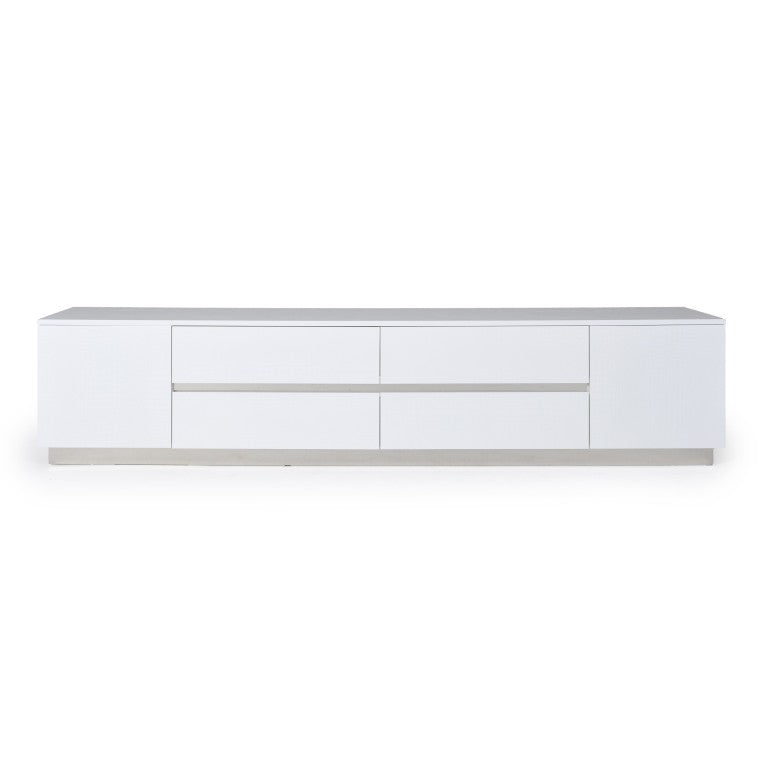 VIG Furniture Skyline White Crocodile Tv Stand With Semi-Gloss Lacquer, Stainless Accents & Ample Hidden Storage VGUNAK588-230