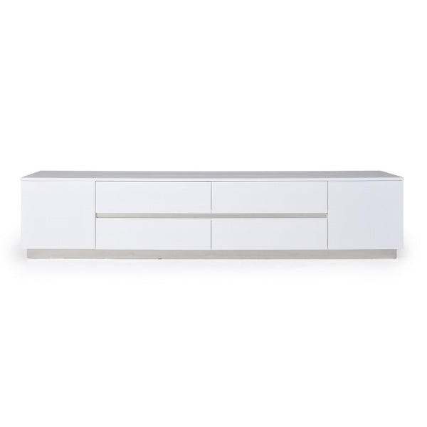 VIG Furniture Skyline White Crocodile Tv Stand With Semi-Gloss Lacquer, Stainless Accents & Ample Hidden Storage VGUNAK588-230