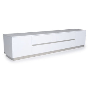 VIG Furniture Skyline White Crocodile Tv Stand With Semi-Gloss Lacquer, Stainless Accents & Ample Hidden Storage VGUNAK588-230